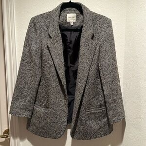 Silence + Noise Brown Herringbone Open Front Blazer